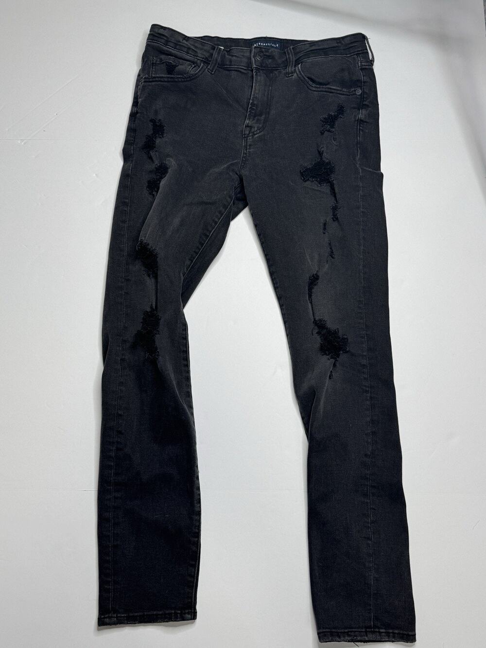 Aeropostale Mens 32x32 Super Skinny Jeans Black Distressed Ripped Stretch Yk2